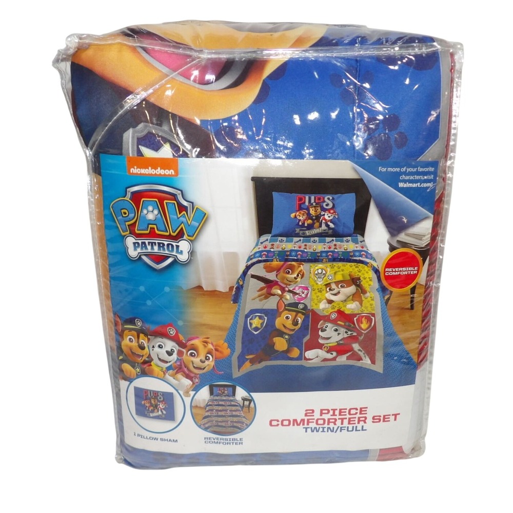 Nickelodeon Paw Patrol 2 Piece Reversible Comforter Set Twin Full Blue Red Pups